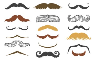 Siluet vektör bıyık saç hipster kıvırcık koleksiyonu sakal Kuaför ve beyefendi sembolü moda yetişkin insan yüz verdi vektör çizim.