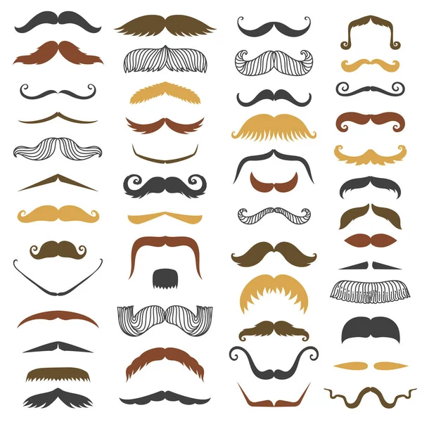 Moustache vectorielle et silhouette homme barbe isolée sur fond blanc différentes couleurs noires et brunes vecteur visage humain — Image vectorielle