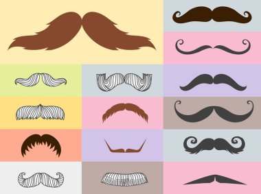 Siluet vektör bıyık saç hipster kıvırcık koleksiyonu sakal Kuaför ve beyefendi sembolü moda yetişkin insan yüz verdi vektör çizim.