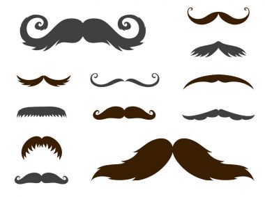 Siluet vektör bıyık saç hipster kıvırcık koleksiyonu sakal Kuaför ve beyefendi sembolü moda yetişkin insan yüz verdi vektör çizim.