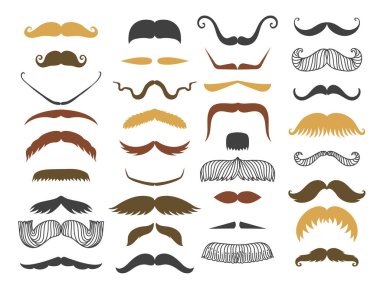 Siluet vektör bıyık saç hipster kıvırcık koleksiyonu sakal Kuaför ve beyefendi sembolü moda yetişkin insan yüz verdi vektör çizim.
