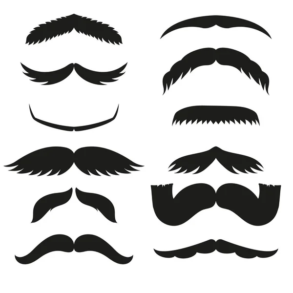 Silhouette Vektor schwarz weiß Schnurrbart Haar Hipster lockig Sammlung Bart Barbier und Gentleman Symbol Mode menschliches Gesicht gab Vektor Illustration. — Stockvektor