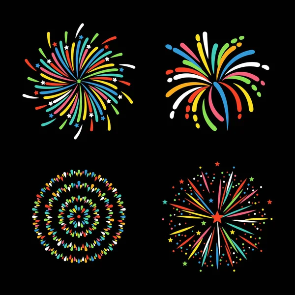 Fogos de artifício diferentes formas colorido vetor festivo . —  Vetores de Stock