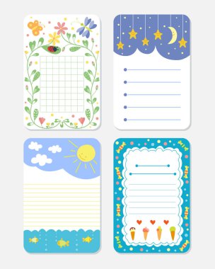 Şirin elle çizilmiş doodle doğum günü parti bebek duş kart broşür davetiye karikatür yazdırılabilir şablon arka plan vektör çizim.