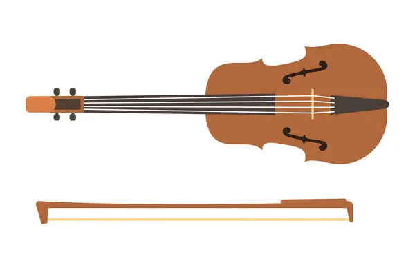 Violino con arco isolato prestazione fine archi musica classica strumento d'arte e concerto orchestra musicale violino violino vettoriale illustrazione . — Vettoriale Stock