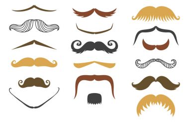 Siluet vektör bıyık saç hipster kıvırcık koleksiyonu sakal Kuaför ve beyefendi sembolü moda yetişkin insan yüz verdi vektör çizim.