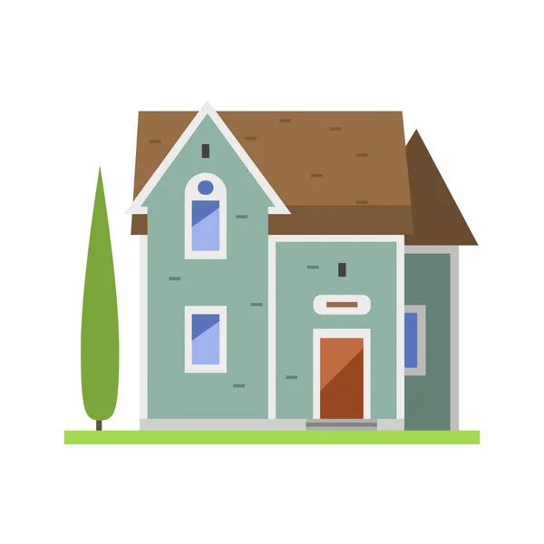 Söta färgglada platt stil hus byn symbol fastigheter stuga och hem design färgglada bostadsbyggande vektor illustration. — Stock vektor