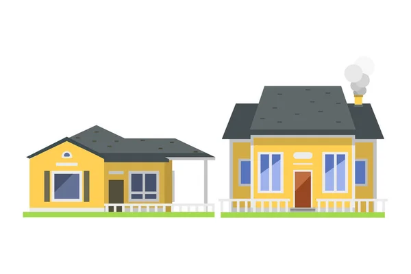 Leuke kleurrijke vlakke stijl huis dorp symbool vastgoed cottage en huisontwerp kleurrijke woongebouw bouw vector illustratie. — Stockvector