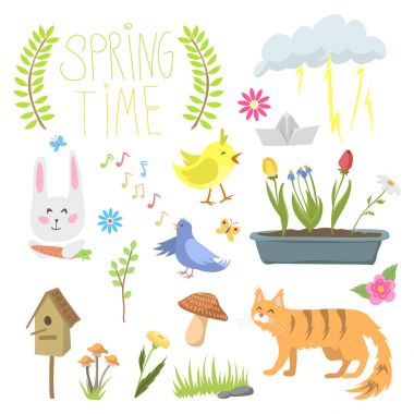 Doğal çiçek simgeleri ile elle çizilmiş öğeleri illüstrasyon vektör Çiçek Bahçe araçları güzellik tasarım ve doğa çim sezon şube bahar bahar.