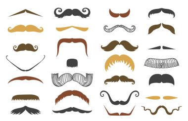 Siluet vektör bıyık saç hipster kıvırcık koleksiyonu sakal Kuaför ve beyefendi sembolü moda yetişkin insan yüz verdi vektör çizim.
