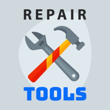 Onarım Araçları çekiç İngiliz anahtarı simgesini yaratıcı grafik tasarım logo öğe ve hizmet inşaat iş iş bakım donanımları vektör çizim.