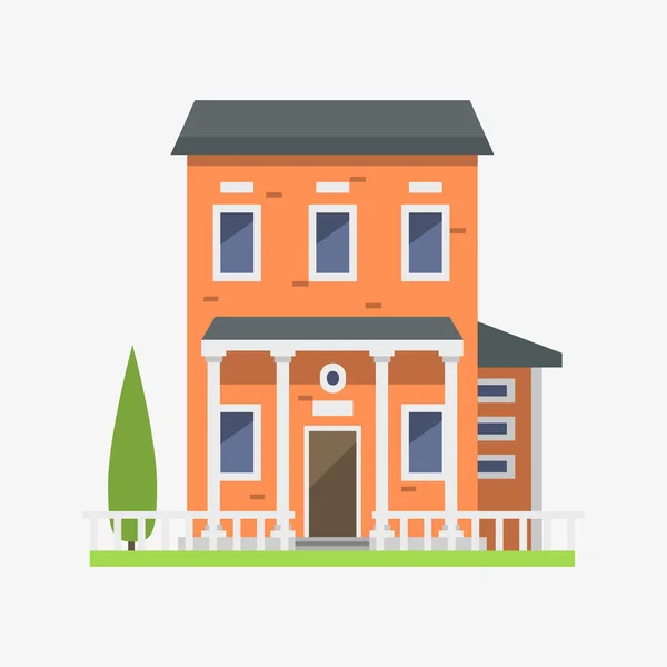 Roztomilé barevné ploché styl domu vesnice symbol nemovitostí chaty a stavební barevné činžovní Bytový design vektorové ilustrace. — Stockový vektor