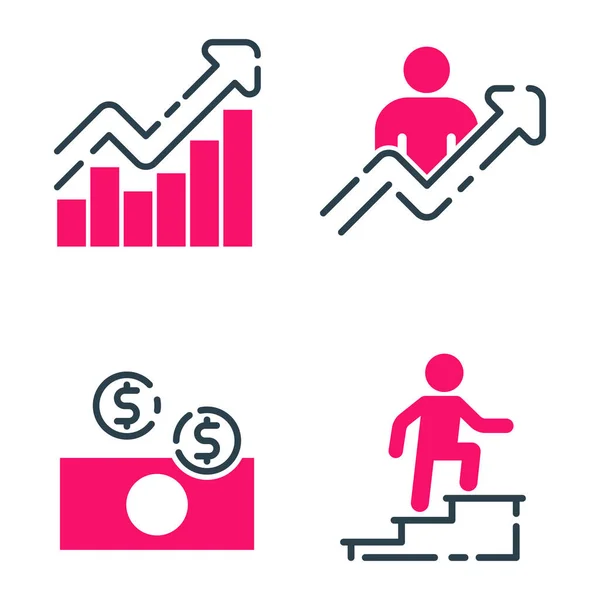 Gráfico de conceito de motivação ícone rosa estratégia de negócios desenvolvimento design e gestão liderança trabalho em equipe crescimento criatividade escritório formação vetor . — Vetor de Stock