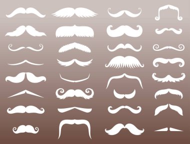 Siluet vektör bıyık saç hipster kıvırcık koleksiyonu sakal Kuaför ve beyefendi sembolü moda yetişkin insan yüz verdi vektör çizim.