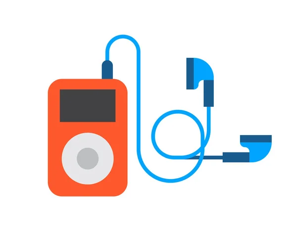 Tragbares Gerät Musik-Player Cartoon Digital Design Technologie Medien und Kommunikation Multimedia Stereo-Taste Kopfhörer drahtlose Vektorillustration. — Stockvektor