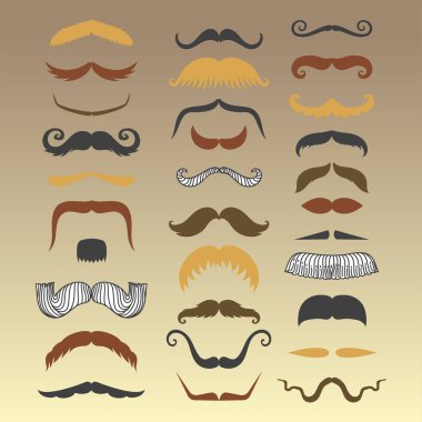 Siluet vektör bıyık saç hipster kıvırcık koleksiyonu sakal Kuaför ve beyefendi sembolü moda yetişkin insan yüz verdi vektör çizim.