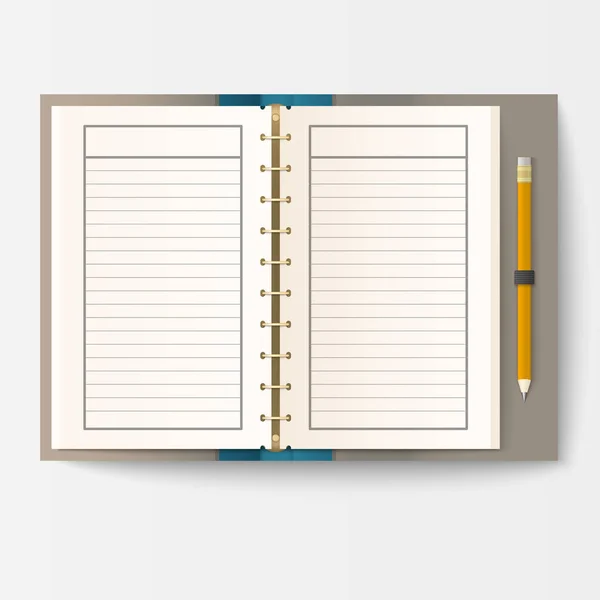 Offene realistische Notizbuch mit Seiten Tagebuch Büro Blatt Vorlage Booklet und leeres Papier Bildung Copybook Organizer Vektor Illustration. — Stockvektor