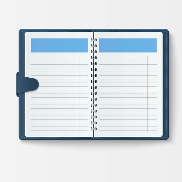 Abra o caderno realista com páginas diário folha de escritório modelo livreto e papel em branco educação Copybook organizador vetor ilustração . —  Vetores de Stock