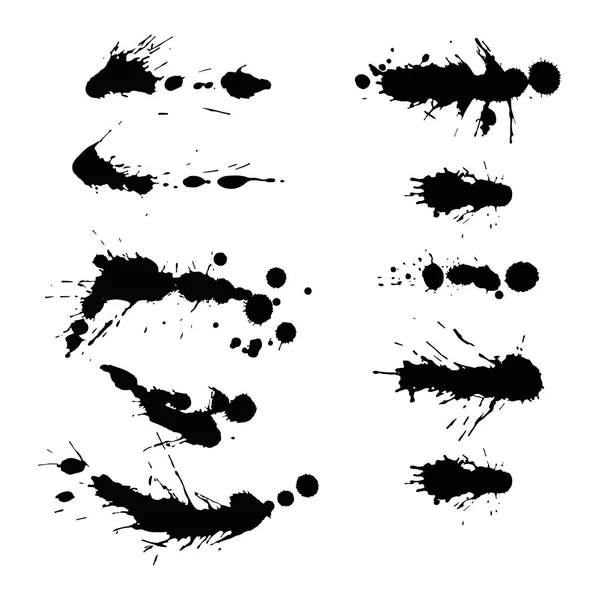 Conjunto de vetores de manchas de tinta coleção de manchas grunge elemento de design e arte confuso cor de fundo sujo líquido forma salpicos preto branco silhueta ilustração —  Vetores de Stock