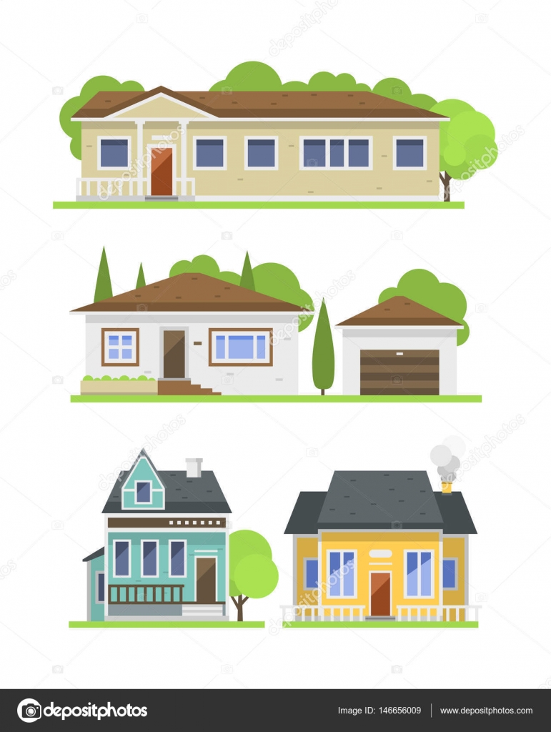 Cute colorful flat style house village symbol real estate cottage ...