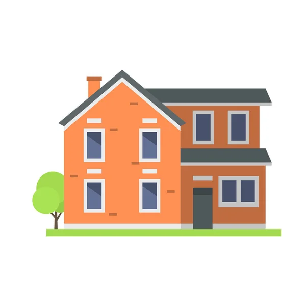 Leuke kleurrijke vlakke stijl huis dorp symbool vastgoed cottage en huisontwerp kleurrijke woongebouw bouw vector illustratie. — Stockvector