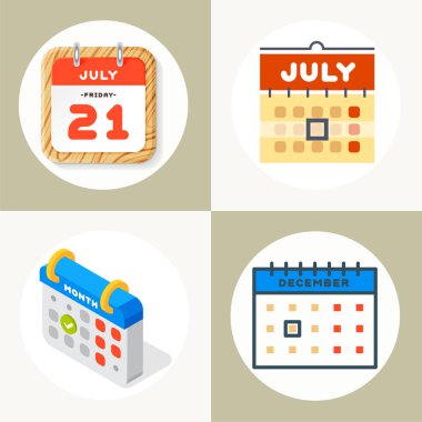 Vektör takvim simgeler ofis Organizatör iş grafik kağıt planı randevu ve piktogram hatırlatma için web öğesi olay toplantı veya süre illüstrasyon.