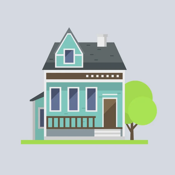 Carino colorato stile piatto casa villaggio simbolo immobiliare cottage e home design residenziale colorato costruzione vettore illustrazione . — Vettoriale Stock