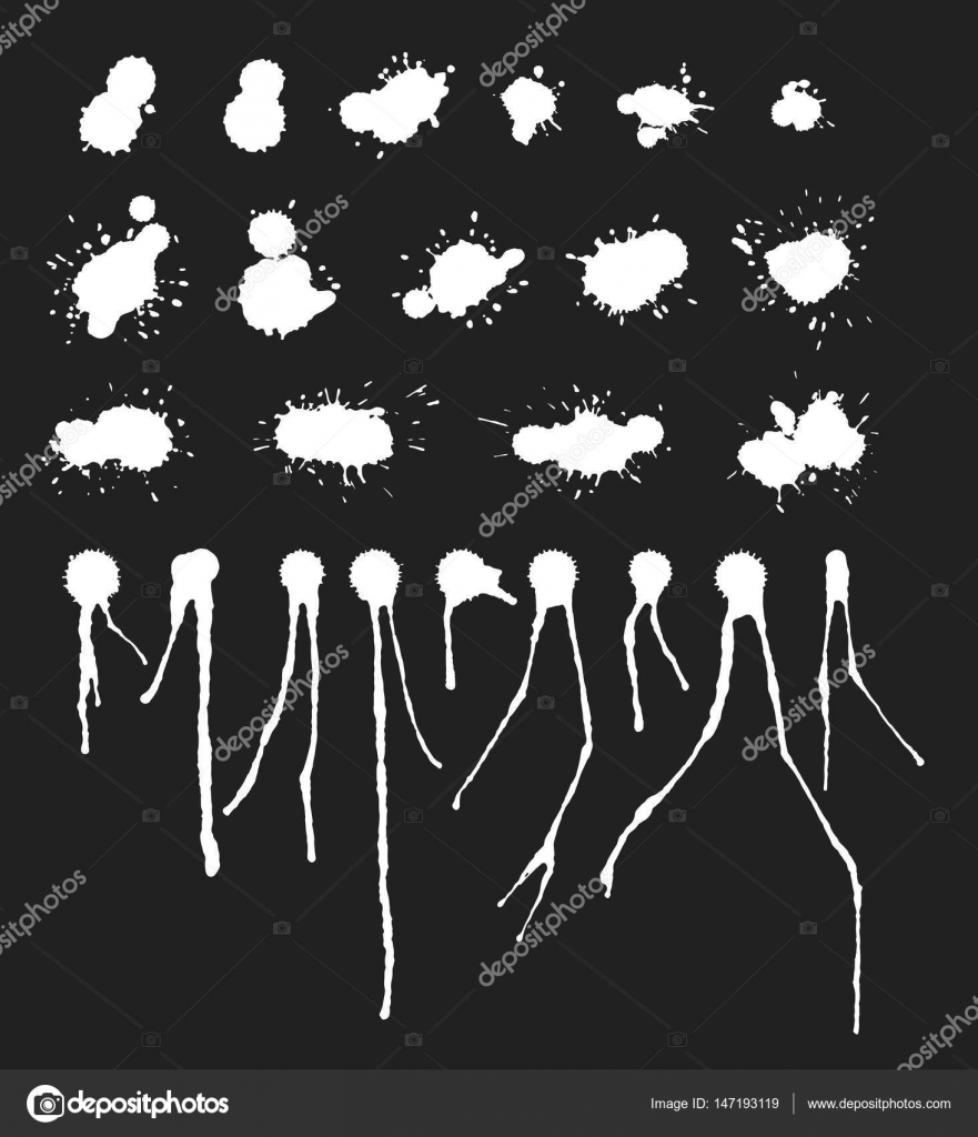 Insieme di vettore di inchiostro spruzza macchie splatter collezione grunge design nero bianco e arte sfondo disordinato colore spruzzi di liquido sporco