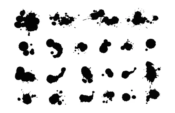 Vector set of ink splashes blots splatter collection grunge design element and art messy backdrop color dirty liquid shape spatter black white silhouette illustration — Stock Vector