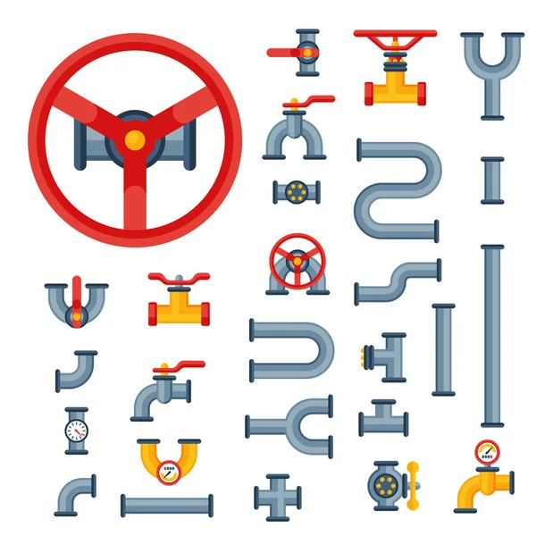 Details Rohre verschiedene Arten Sammlung von Wasserrohren Industrie Gasventilbau und Öl Industrie Druck Technologie Sanitär Vektor Illustration. — Stockvektor