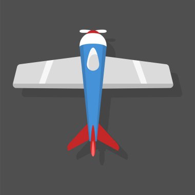 Vektör mavi uçak illüstrasyon üstten görünüm ve uçak ulaşım yolu tasarım yolculuk nesnesi seyahat.