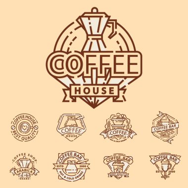 Kahve rozet gıda ince hat yazı için Restoran, Cafe menü kahve evi ve Dükkanı etiket vektör.