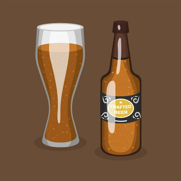 Alcohol cerveza vector vidrio transparente y botella ilustración cervecería y bebida fiesta . — Vector de stock