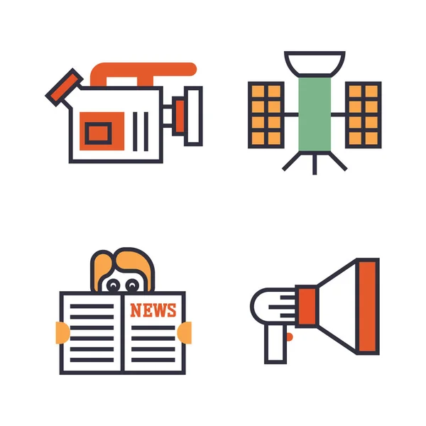 Iconos de noticias calientes estilo plano colorido conjunto de sitios web móviles y medios impresos periódico comunicación concepto internet información vector ilustración . — Vector de stock