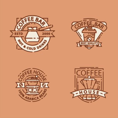 Kahve rozet gıda ince hat yazı için Restoran, Cafe menü kahve evi ve Dükkanı etiket vektör.