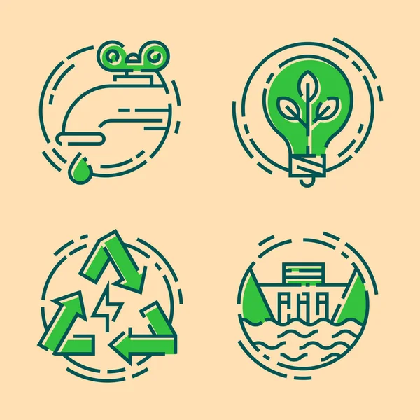 Ecología verde iconos de conservación de energía y esbozar el estilo ecológico mundial vector de poder ilustración . — Archivo Imágenes Vectoriales