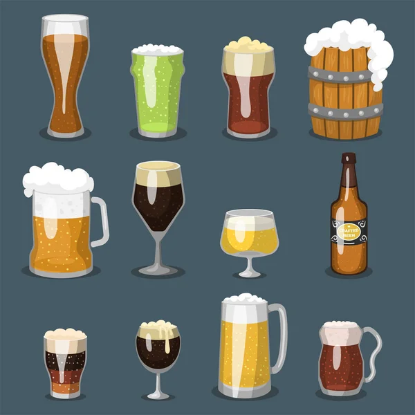 Cervejaria de refresco de ilustração de vetor de cerveja de álcool e bebida escura de festa caneca bebida artesanal gelada . — Vetor de Stock