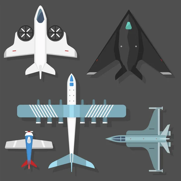 Ilustración del avión vectorial vista superior y transporte aéreo viaje camino diseño viaje objeto . — Vector de stock