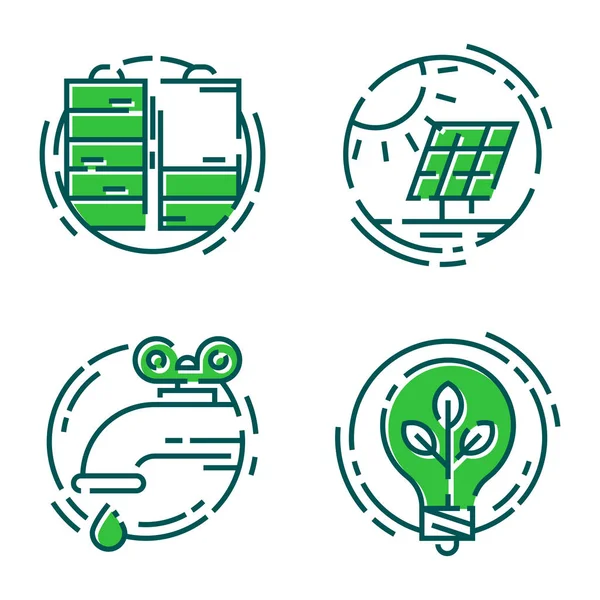 Ecologie verte icônes de conservation d'énergie et illustration vectorielle de puissance mondiale écologique de style . — Image vectorielle