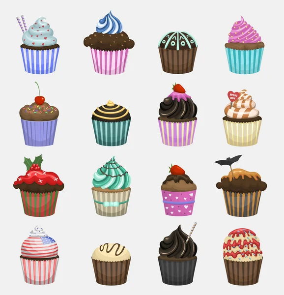 Ensemble de cupcakes et muffins vectoriels mignons . — Image vectorielle