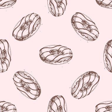 Menü Dikişsiz desen ve doodle vektör çizim için el çizilmiş halka yiyecek kroki.