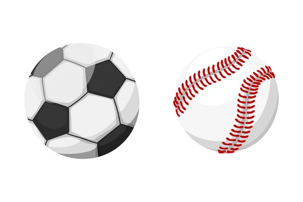 Palle sportive isolato torneo vincere cesto rotondo attrezzature da calcio e ricreazione gruppo di cuoio tradizionale disegno diverso vettore illustrazione . — Vettoriale Stock