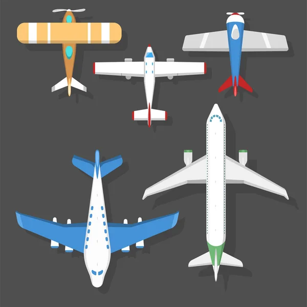 Ilustración del avión vectorial vista superior y transporte aéreo viaje camino diseño viaje objeto . — Vector de stock