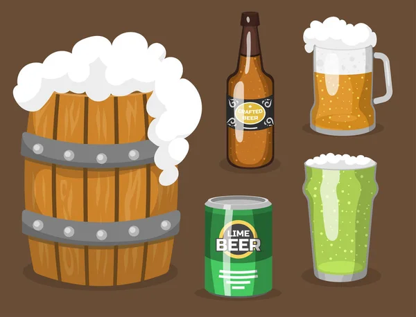 Cervejaria de refresco de ilustração de vetor de cerveja de álcool e bebida escura de festa caneca bebida artesanal gelada . —  Vetores de Stock