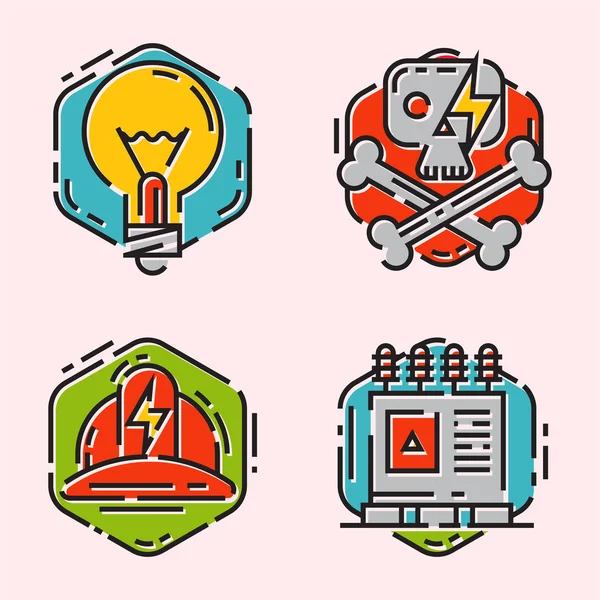 Esquema de energía colorido estilo y recurso icono conjunto vector ilustración electricidad corriente industrial . — Vector de stock