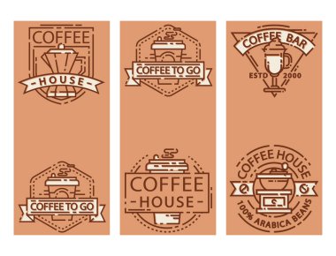 Restaurant, Cafe menü içecek etiket vektör çizim için kahve kartları gıda tasarım ince çizgi.