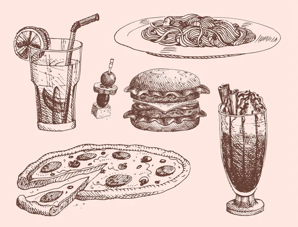 Dibujo de comida dibujada a mano para el menú restaurante producto y garabato cocina vector ilustración . — Archivo Imágenes Vectoriales