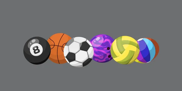 Esporte bolas torneio isolado vitória cesta redonda futebol equipamentos e recreação grupo de couro tradicional design diferente vetor ilustração . — Vetor de Stock