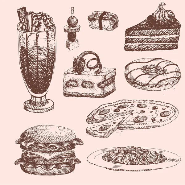 Handgezeichnete Lebensmittelskizze für Speisekarte Restaurant Produkt und Doodle Mahlzeit Küche Vektorillustration. — Stockvektor