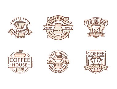 Kahve rozet gıda ince hat yazı için Restoran, Cafe menü kahve evi ve Dükkanı etiket vektör.
